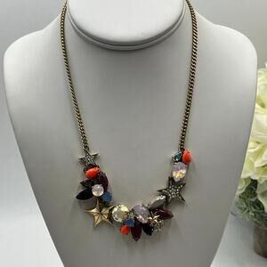 J. Crew Fruit Salad AB‎ CrystalsAcrylic Gems w/ Stars Necklace 18"Gold Plated